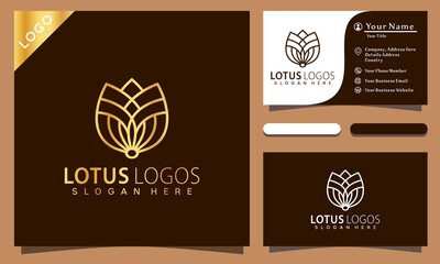 Gold Beauty Lotus Cosmetic logo design vector illustration, elegant, modern company business card template
