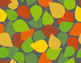 Seamless colored texture with theme autumn leaf. Dark gray background.