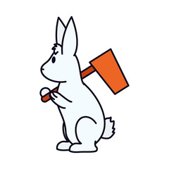 cute rabbit holding a flag icon, line and fill style