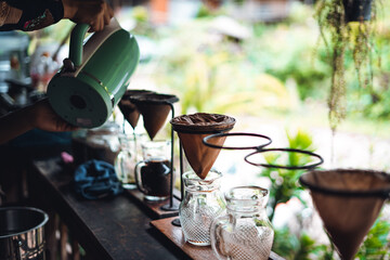 Antique coffee filter coffee in a jar
