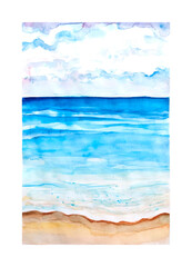 Collection Aquarelle painting of seaside. Hand drawing, illustration art.