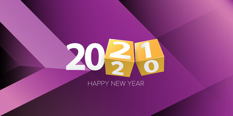 2021 Happy new year horizontal banner background or greeting card with text. vector 2021 new year numbers isolated on abstract violet horizontal background