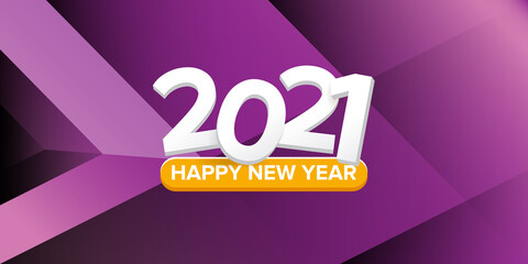 2021 Happy new year horizontal banner background or greeting card with text. vector 2021 new year numbers isolated on abstract violet horizontal background