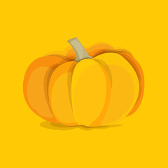 Autumn vegetable yellow pumpkin on a yellow background. Halloween. Vector file.