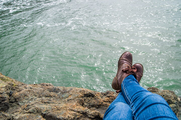 Boots over the ocean in Trinidad, Humboldt county, Northern California