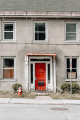 facade with bright red door