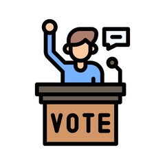 elections related boy or character speech for vote with table and mic vector with editable stroke,