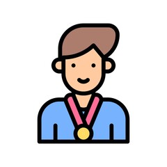 elections related boy or character with winner badge and ribbon vector with editable stroke,