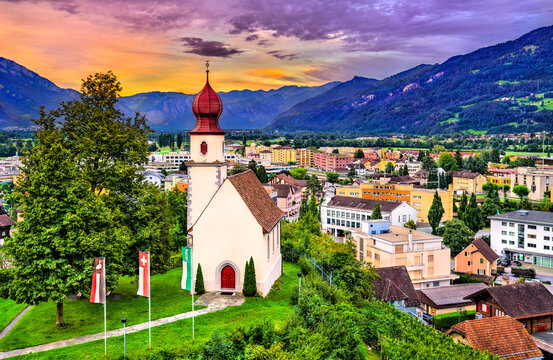 Spleekapelle, a chapel in Sargans at sunset - Canton of St. Gallen, Switzerland