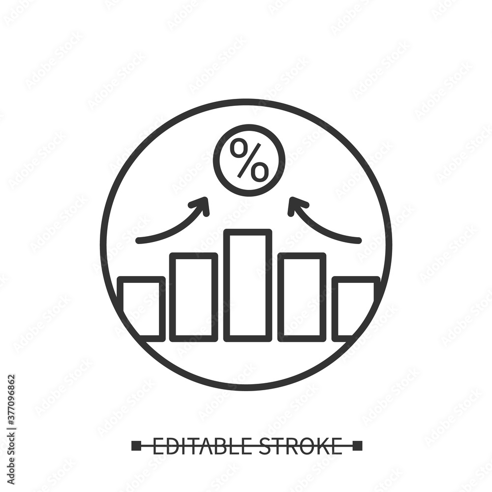 Poster credit rate icon. statistical chart with trend arrows and percent linear pictogram. concept of devel