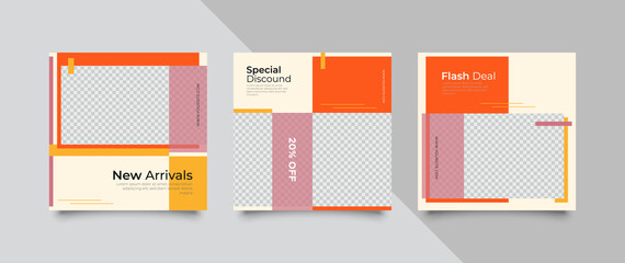 3 Editable square banner layout template. modern promotion square web banner for social media.