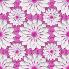 Paper in 3D rendering  in arabic style with flowers in the background. Texture with the design of cut flowers...Paper flowers as an endless background... ..