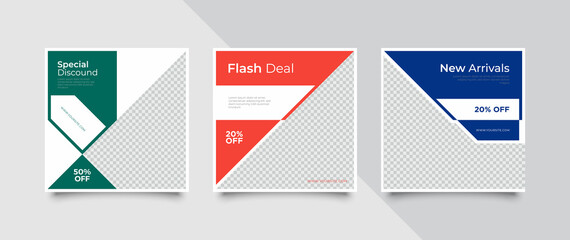 3 Set editable social media post template. modern promotion square banner for social media.