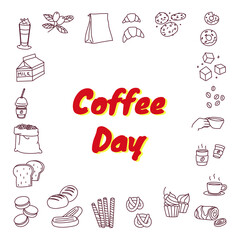 Coffee time doodle illustration item with item vector line in paper background