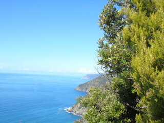 Liguria, Italy - 09/01/2020: Steep stairway overlooking the sea leading to the town of Monesteroli, in Liguria.