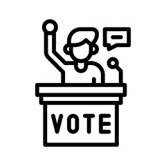 elections related boy or character speech for vote with table and mic vector in lineal style,