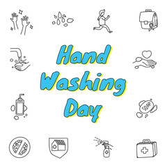 Hand washing time doodle illustration item with item vector line in paper background