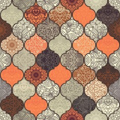 Seamless colorful patchwork with mandala. Islam, Arabic, Indian, ottoman motifs. Vintage pattern can be used for ceramic tile, wallpaper, linoleum, textile, web page background. Vector - 377098832
