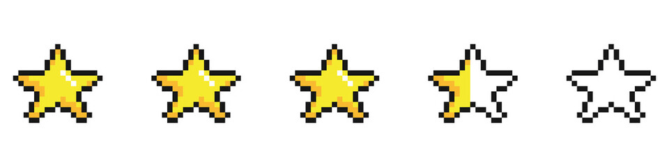 Set of pixel stars with video games isolated on a white background. '8-bit style. Vector illustration

