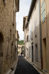 The medieval stone architecture and the old narrow street of Lagrasse, the most beautiful medieval village of France, located in the picturesque mountain  valley in Pyrenees