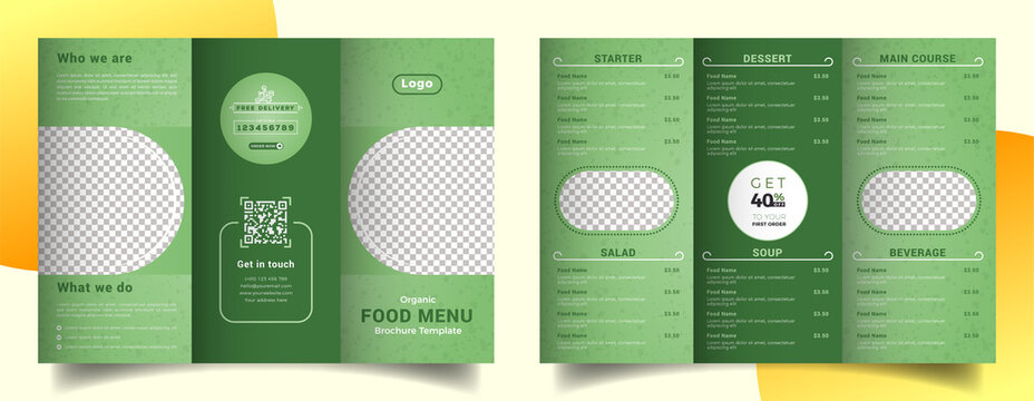 Food menu trifold brochure template. Food brochure for restaurant.