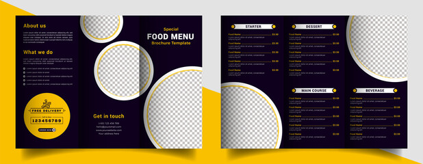 Food menu trifold brochure template. Food brochure for restaurant.