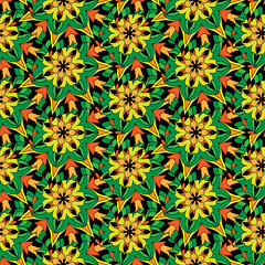 Seamless repeating pattern of colored mandalas