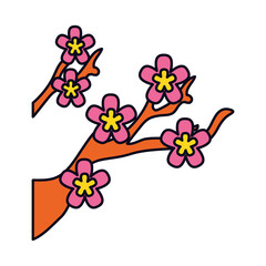 Flowering sakura branch icon, line and fill style