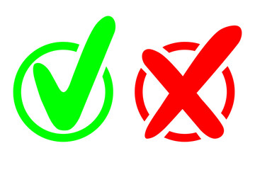 Green tick and red cross. Set of check marks. Good for projects. Yes or no choice.