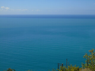 Liguria, Italy - 09/01/2020: Steep stairway overlooking the sea leading to the town of Monesteroli, in Liguria.