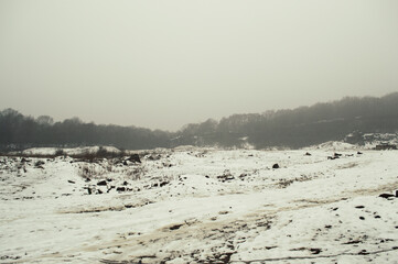 Fototapeta premium A Yorkshire quarray snowed under in the winter.
