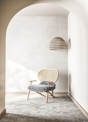Scandinavian interior living room design, trendy home decor, 3d render - obrazy, fototapety, plakaty