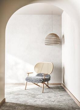 Scandinavian interior living room design, trendy home decor, 3d render
