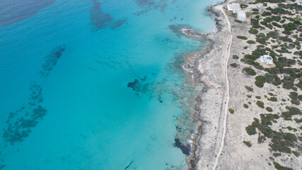 rocks and beaches with turquoise sea in Formentera island
