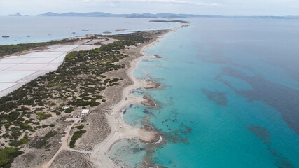 rocks and beaches with turquoise sea in Formentera island