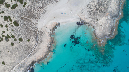 rocks and beaches with turquoise sea in Formentera island