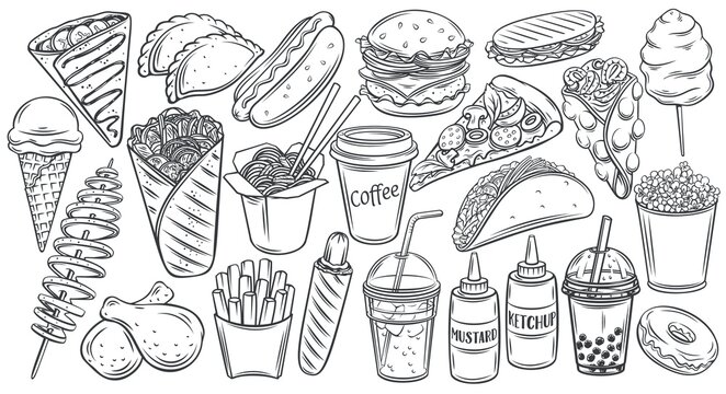 Fast food outline drawn icon