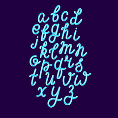 Scripting English alphabet with 3D effect. Bright blue gradient Latin letters.