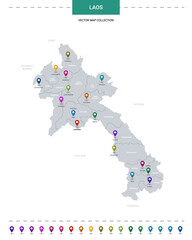 Laos map with location pointer marks. Infographic vector template, isolated on white background.