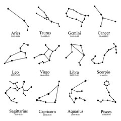 Set of Zodiac constellations signs. Astrological Horoscope Icons on white background. Vector Illustration © Victoria Petruk