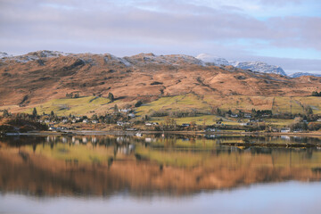 Village by the bay, Loch Carron,   Lochcarron, Scottish highlands, Scotland in winter