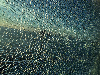 broken glass at sunset. background