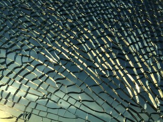 broken glass at sunset. background
