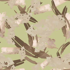 Forest camouflage of various shades of green, brown and beige colors