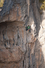 Climber in the Natural Park of the Mountains and Canyons of Guara. Huesca. Aragon. Spain.