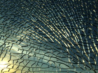 broken glass at sunset. background