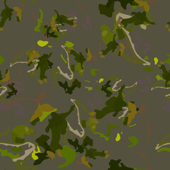 Forest camouflage of various shades of green, beige and grey colors