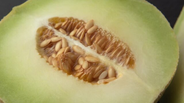 Fresh organic melon and the movement of the camera along top view. Close-up view. ProRes 422