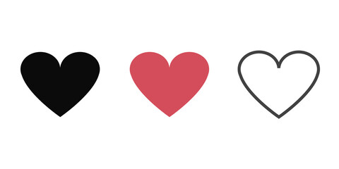 Three icons heart. Vector flat illustrations. Love. Badges for like on social networks or other.