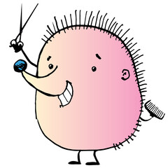 small hedgehog hairdresser with scissors and a hair comb